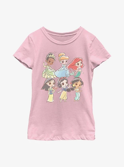 Disney Princesses Chibi Princess Grid Youth Girls T-Shirt