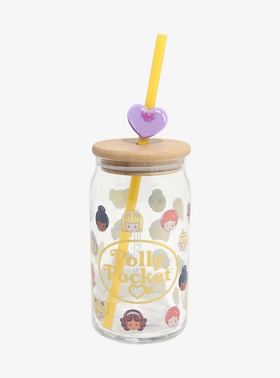 Polly Pocket Allover Print Glass Cup with Straw Charm — BoxLunch Exclusive