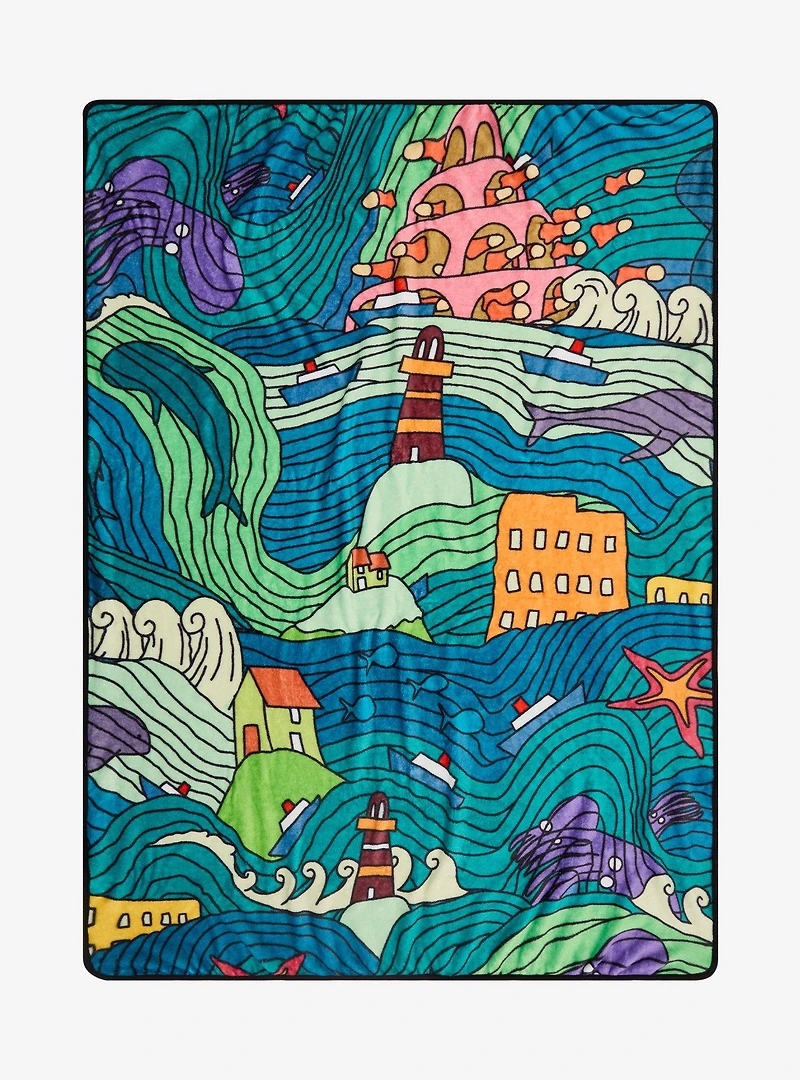 Studio Ghibli® Ponyo Line Art Scene Fleece Throw - BoxLunch Exclusive