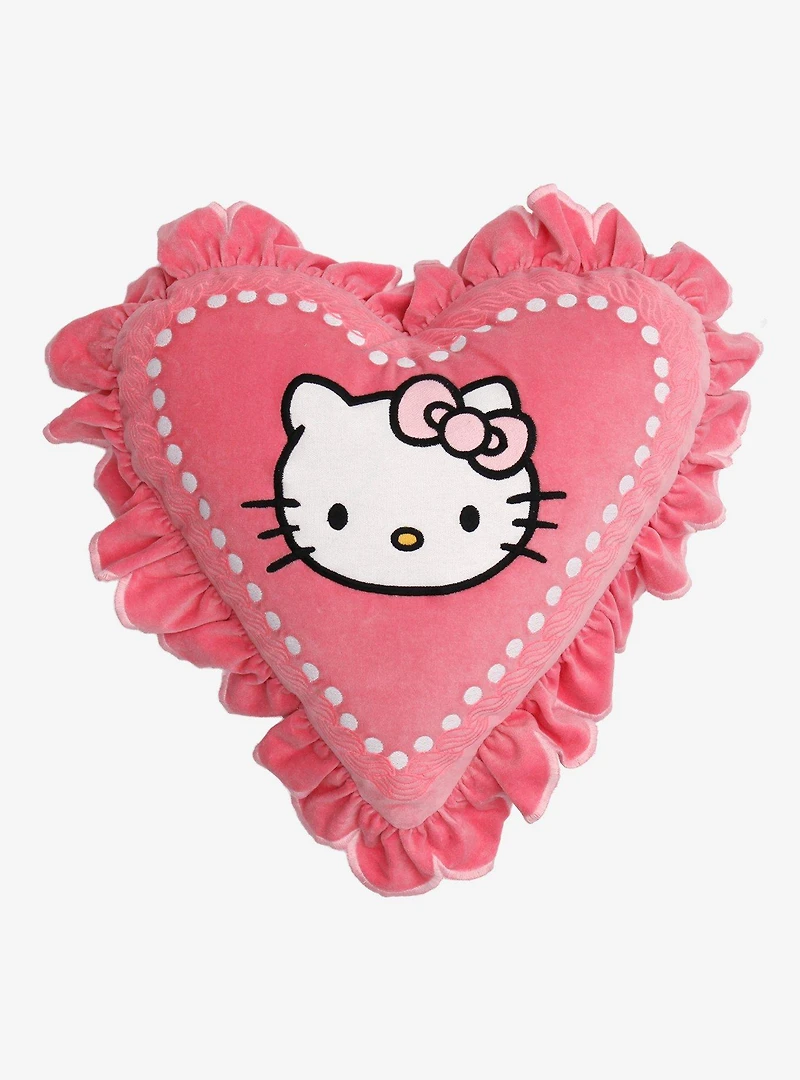 Sanrio Hello Kitty Heart Embroidered Velvet Ruffle Pillow - BoxLunch Exclusive