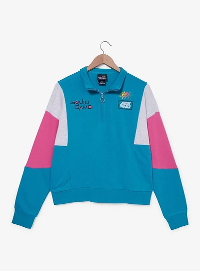 Squid Game Pink & Blue Women's Quarter Zip Crewneck — BoxLunch Exclusive