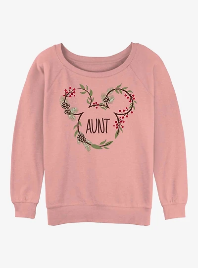 Mickey Mouse Aunt Xmas Ears Womens Slouchy Sweatshirt