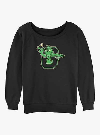 Dr Seuss Collegiate Grinch Womens Slouchy Sweatshirt