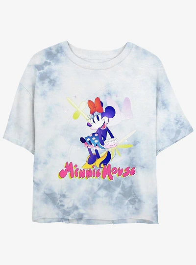 Disney Minnie Mouse Happy Pose Womens Tie-Dye Crop T-Shirt
