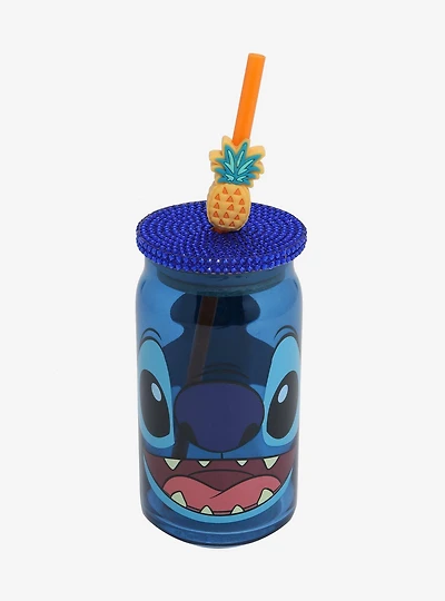 Disney Lilo & Stitch Stitch Face Glass Cup with Straw