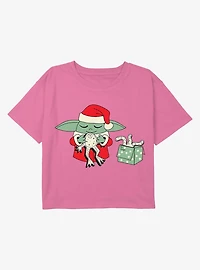 The Mandalorian Grogu Froggy Present Youth Girls Boxy Crop T-Shirt