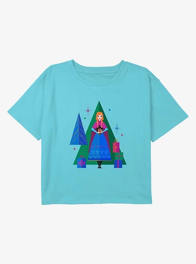 Frozen Anna Trees And Gifts Youth Girls Boxy Crop T-Shirt