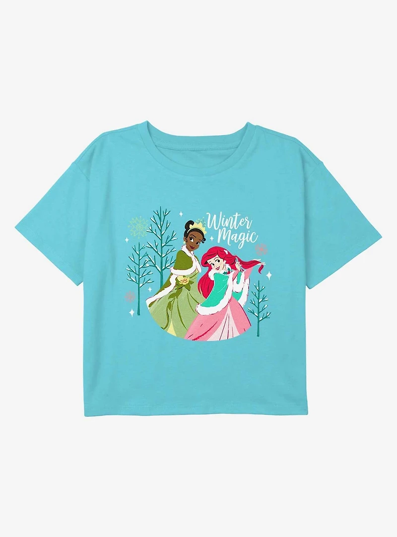 Disney Princesses Winter Magic Youth Girls Boxy Crop T-Shirt