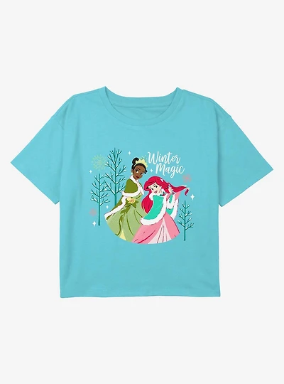 Disney Princesses Winter Magic Youth Girls Boxy Crop T-Shirt
