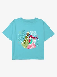 Disney Princesses Winter Magic Youth Girls Boxy Crop T-Shirt