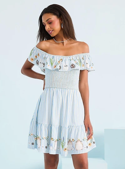 Studio Ghibli® My Neighbor Totoro Striped Floral Icons Ruffle Smock Dress