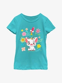 Disney Moana Floral Scatter Youth Girls T-Shirt