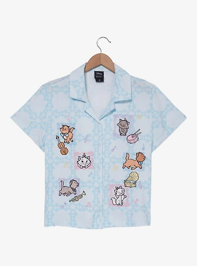 Disney The Aristocats Kittens & Instruments Woven Women's Cropped Button-Up - BoxLunch Exclusive