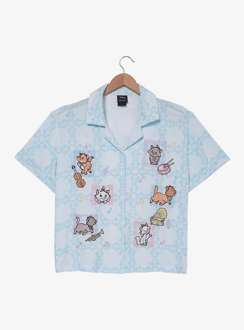 Disney The Aristocats Kittens & Instruments Woven Women's Plus Cropped Button-Up - BoxLunch Exclusive