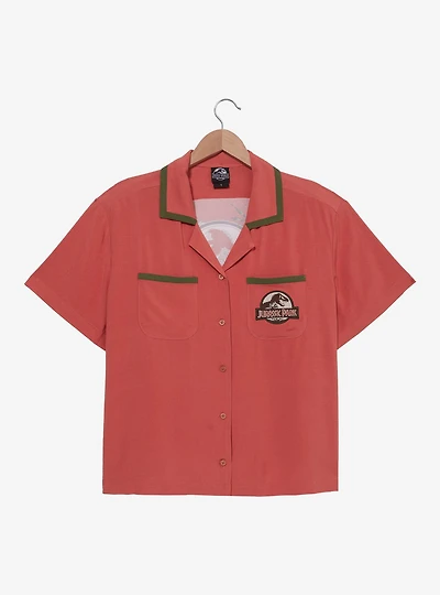 Jurassic Park Floral Logo Women's Plus Slightly Cropped Woven Button-Up - BoxLunch Exclusive