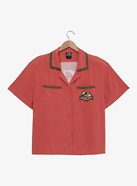 Jurassic Park Floral Logo Women's Plus Slightly Cropped Woven Button-Up - BoxLunch Exclusive