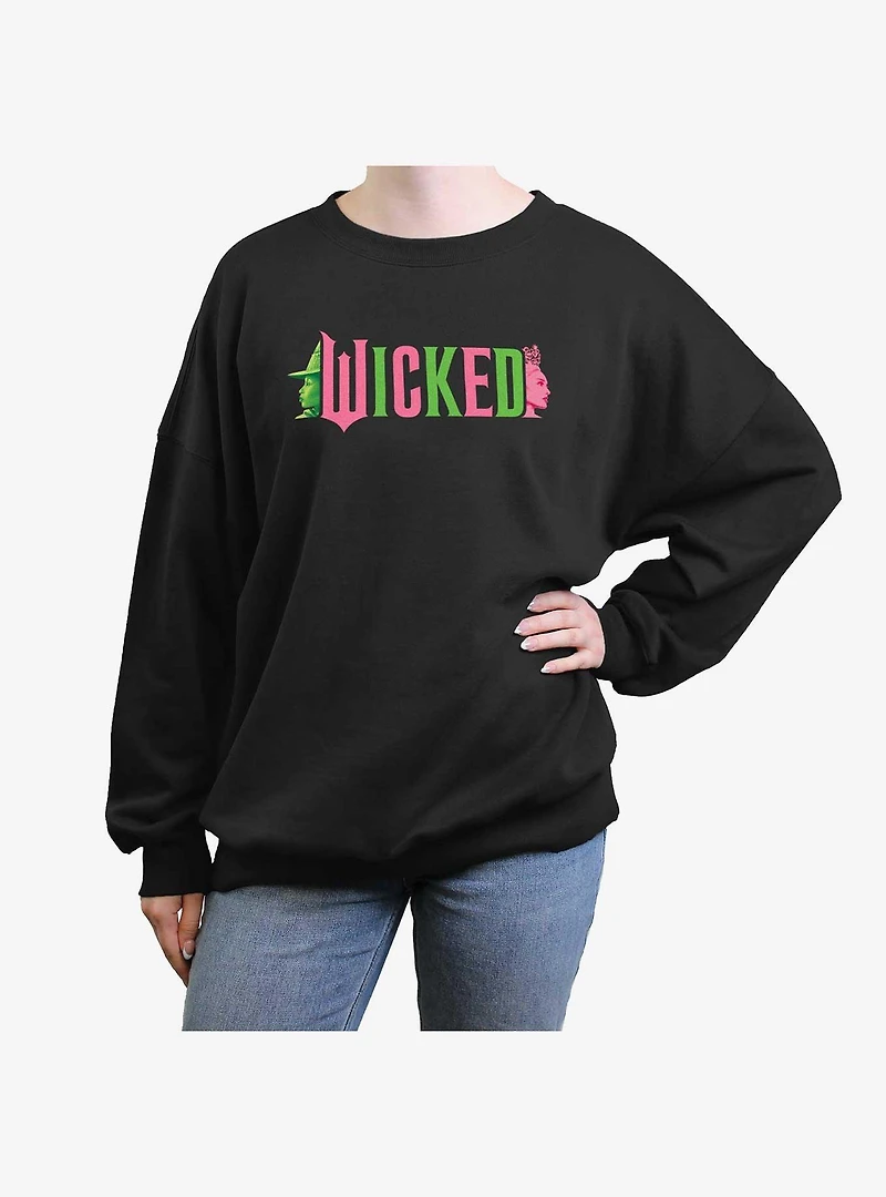 Wicked Elphaba and Glinda Silhouettes Logo Womens Oversized Sweatshirt