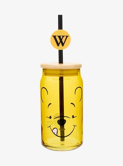 Disney Winnie the Pooh Face Glass Cup with Straw - BoxLunch Exclusive