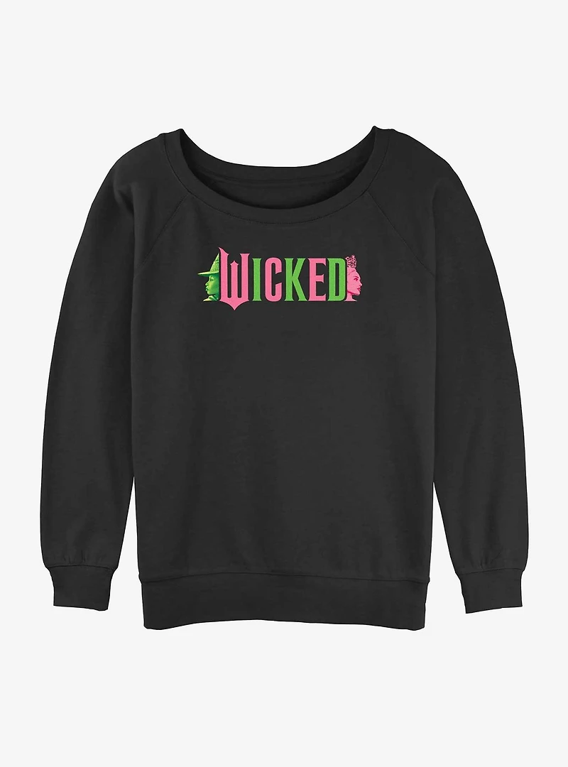 Wicked Elphaba and Glinda Silhouettes Logo Womens Slouchy Sweatshirt