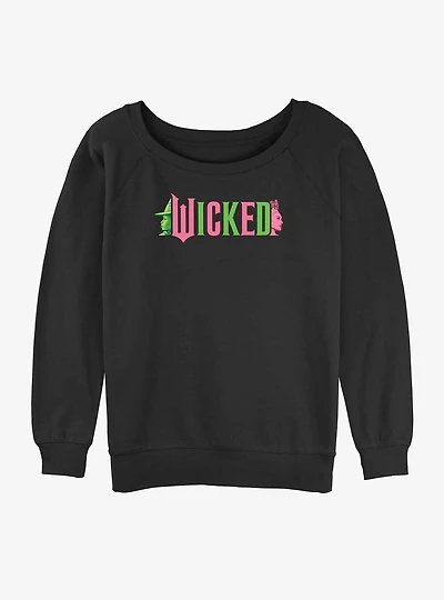 Wicked Elphaba and Glinda Silhouettes Logo Womens Slouchy Sweatshirt