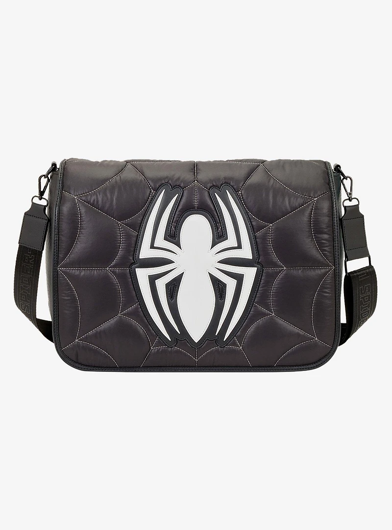 Loungefly Marvel Spider-Man Black & White Suit Quilted Messenger Crossbody Bag