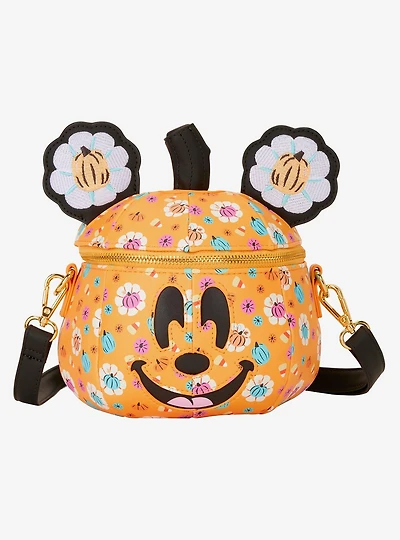 Loungefly Disney Mickey Mouse Floral Pumpkin Figural Crossbody Bag