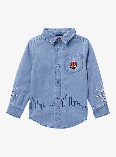 Marvel Spider-Man Skyline Denim Toddler Long Sleeve Button-Up - BoXLunch Exclusive