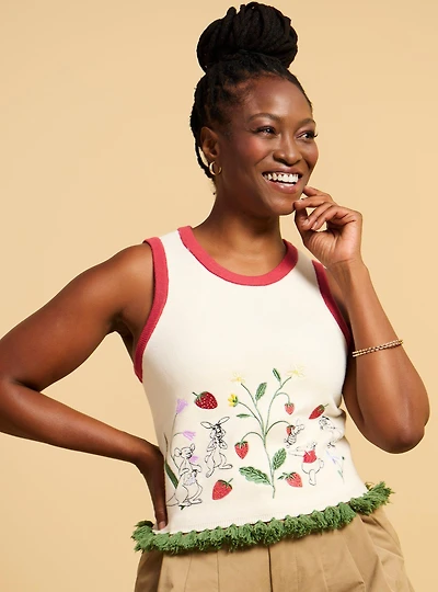 Disney Winnie the Pooh Floral Strawberry Women's Cropped Tank Top