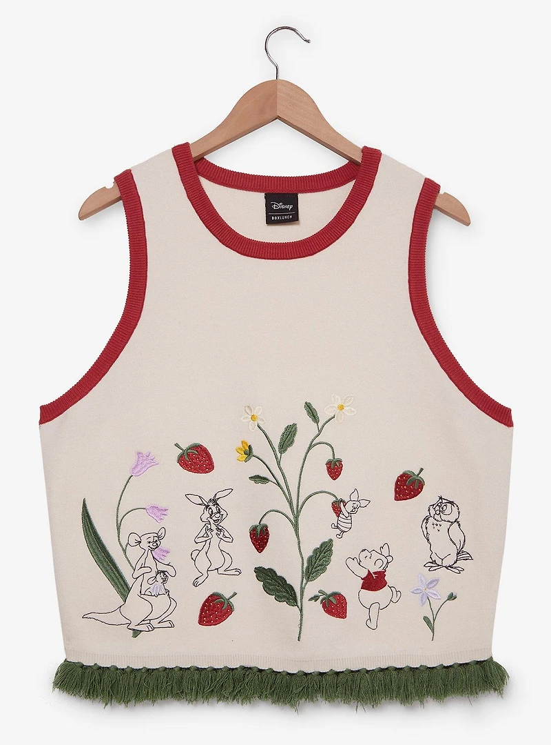 Disney Winnie the Pooh Floral Strawberry Women's Plus Cropped Tank Top