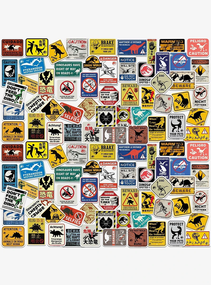 Jurassic World Caution Signs 100ct Vinyl Stickers Variety Pack