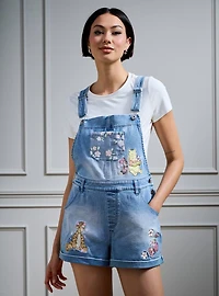 Disney Winnie the Pooh Floral Embroidered Women's Short Overalls