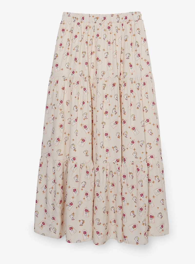 Disney Beauty and the Beast Chip & Roses Allover Print Maxi Skirt