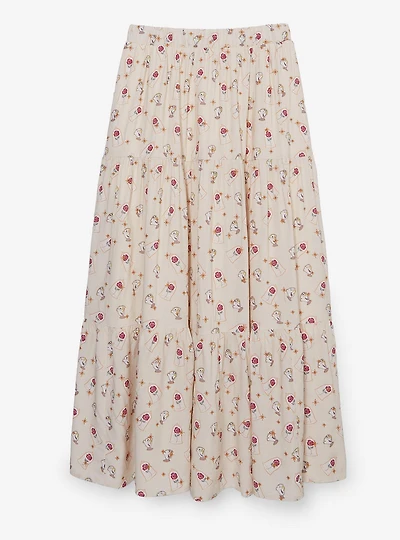 Disney Beauty and the Beast Chip & Roses Allover Print Maxi Skirt