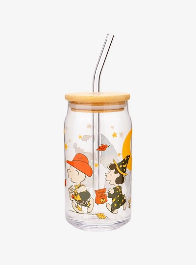 Peanuts Characters Halloween Costumes Glass Cup with Straw