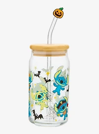 Disney Lilo & Stitch Costume Stitch Allover Print Glass Cup with Straw & Charm