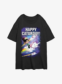 Disney Wreck It Penelope Happy Caturday Womens Oversized T-Shirt