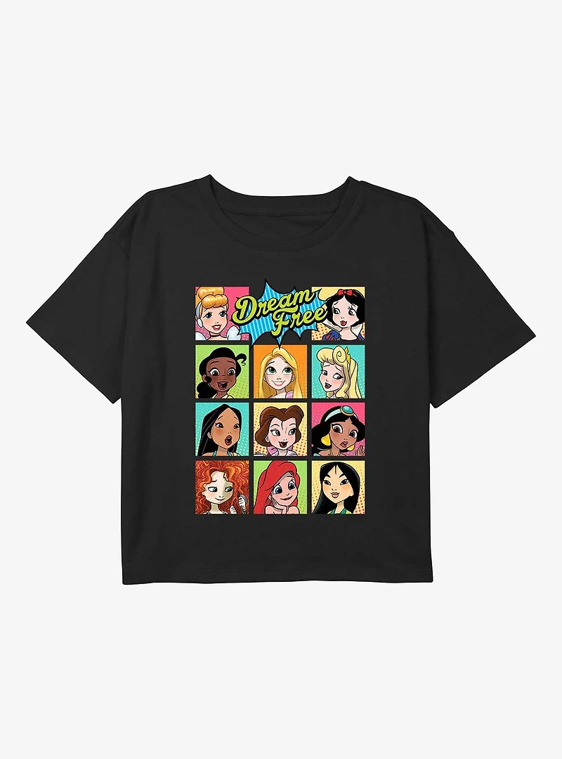 Disney Princesses Dream Free Comic Portraits Youth Girls Boxy T-Shirt