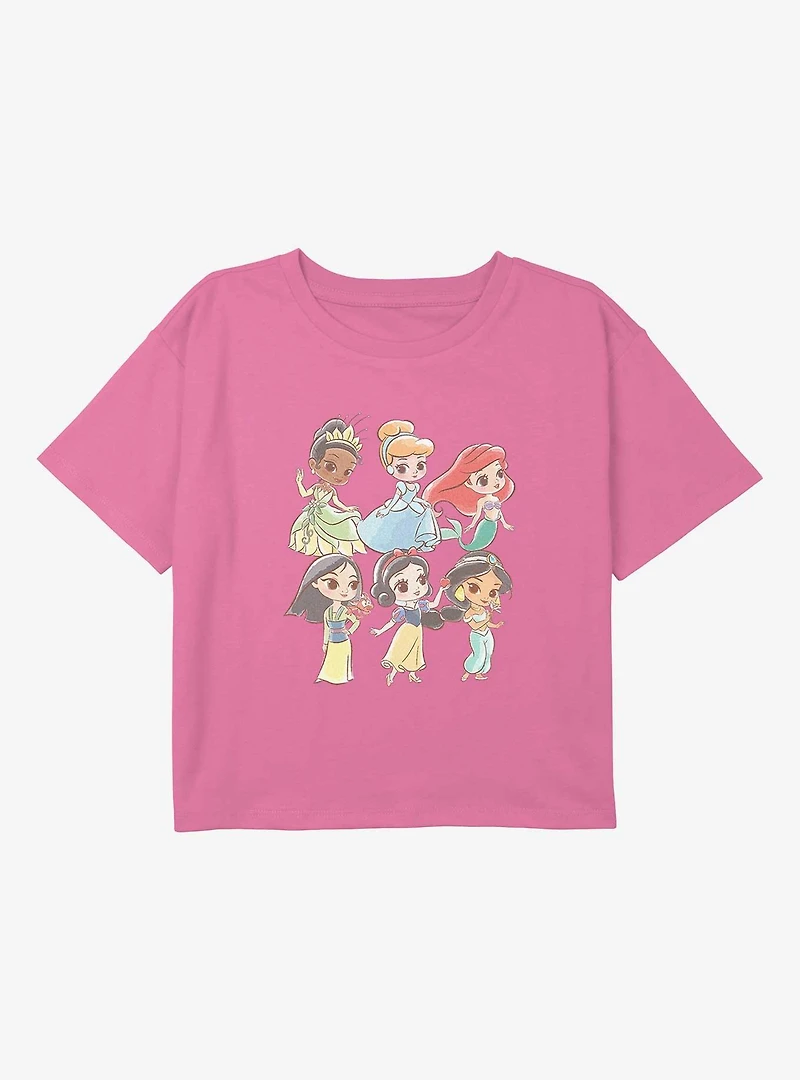 Disney Princesses Chibi Princess Grid Youth Girls Boxy T-Shirt