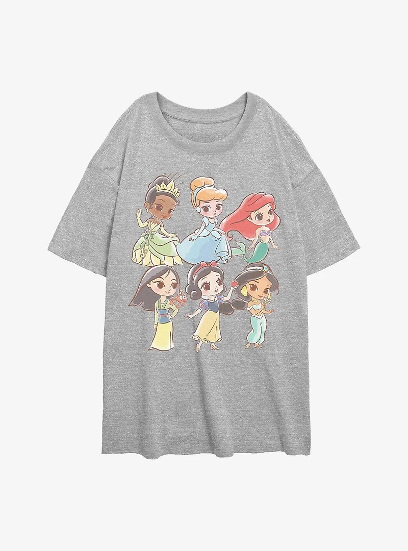 Disney Princesses Chibi Princess Grid Womens Oversized T-Shirt
