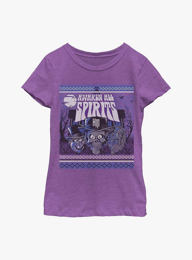 Disney The Haunted Mansion Awaken All Spirits Ugly Holiday Pattern Youth Girls T-Shirt