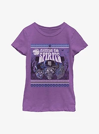 Disney The Haunted Mansion Awaken All Spirits Ugly Holiday Pattern Youth Girls T-Shirt