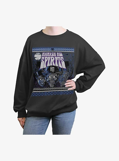 Disney The Haunted Mansion Awaken All Spirits Ugly Holiday Pattern Womens Oversized Sweatshirt
