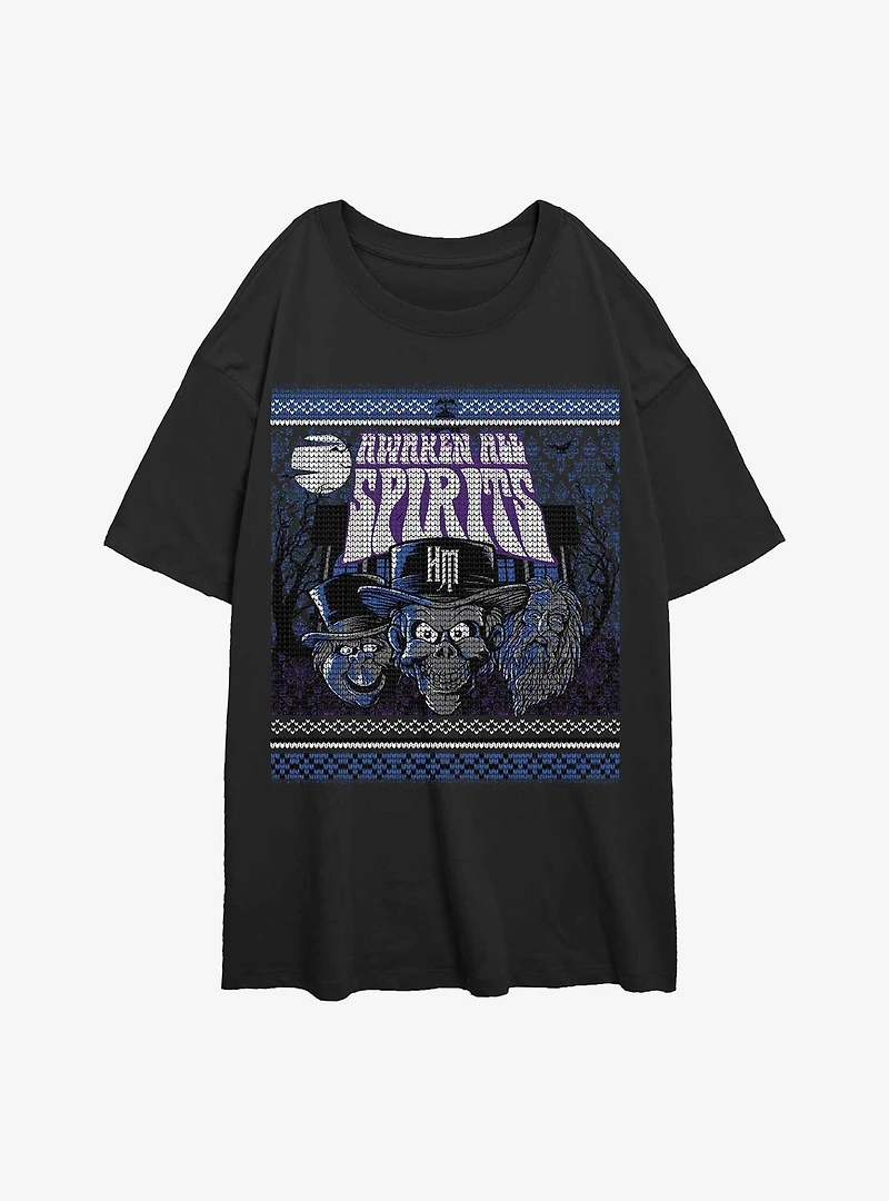 Disney The Haunted Mansion Awaken All Spirits Ugly Holiday Pattern Womens Oversized T-Shirt