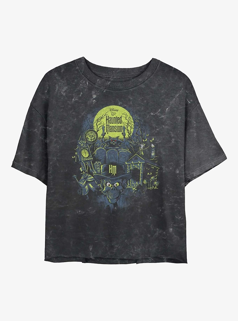 Disney The Haunted Mansion Montage Mineral Wash Womens Crop T-Shirt