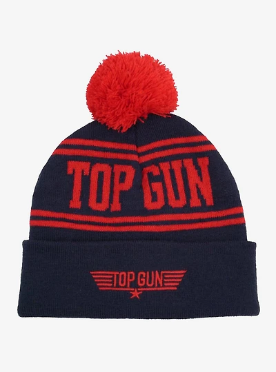 Top Gun Knit Acrylic Knit Beanie With Pom