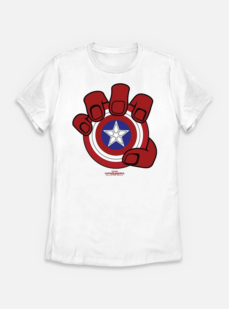 Marvel Captain America: Brave New World Red Hand And Shield Womens T-Shirt