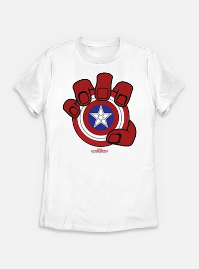 Marvel Captain America: Brave New World Red Hand And Shield Womens T-Shirt