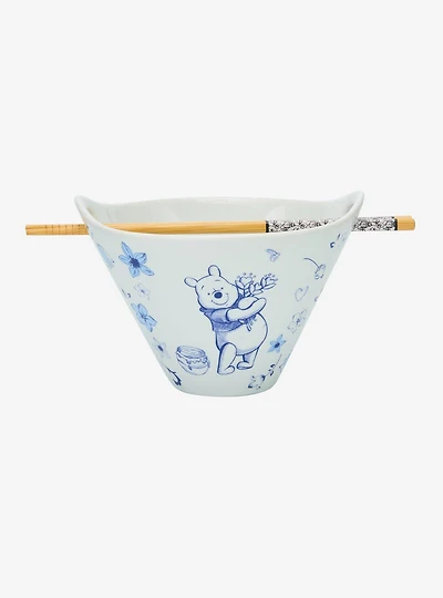 Disney Winnie the Pooh Tonal Floral Pooh Bear Ramen Bowl with Chopsticks