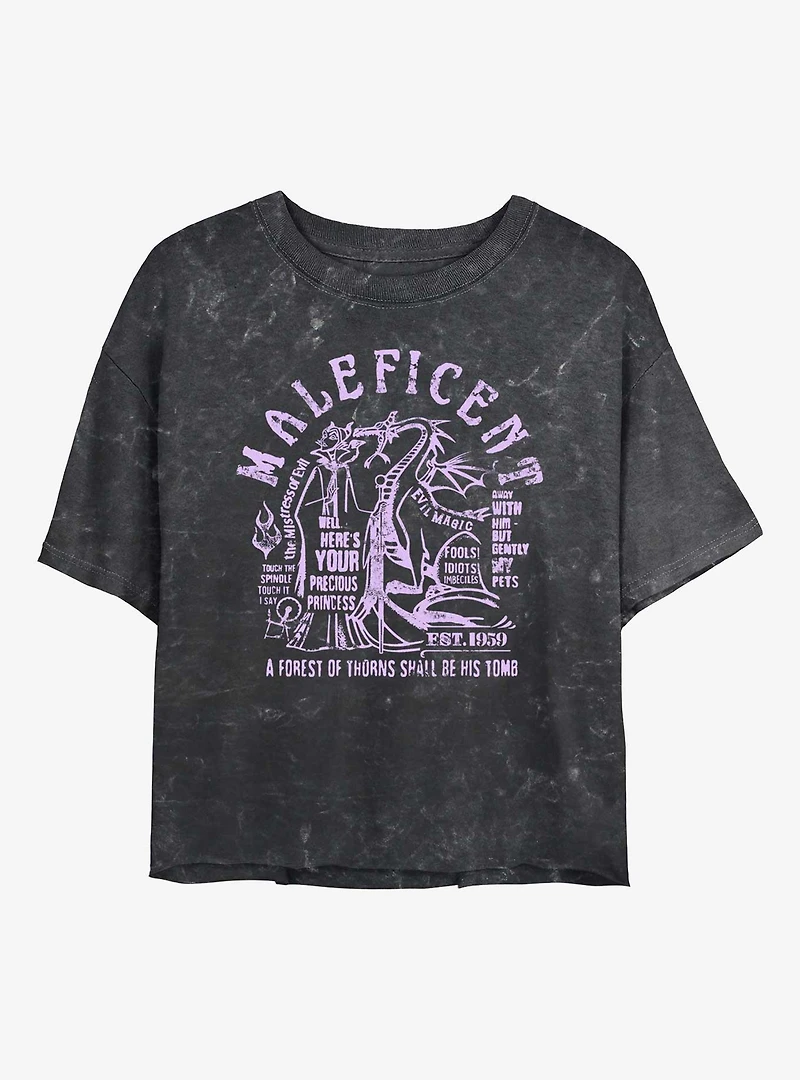Disney Villains Maleficent Verbiage Mineral Wash Womens Crop T-Shirt