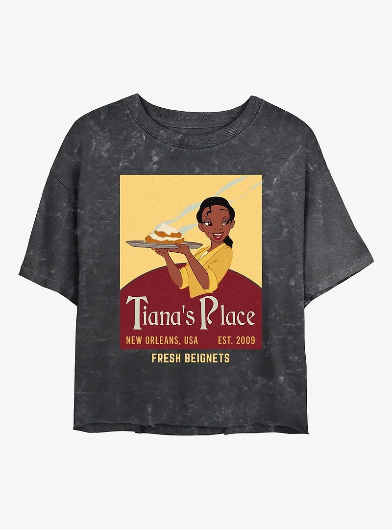 Disney The Princess And Frog Tianas Place Fresh Beignets Mineral Wash Womens Crop T-Shirt